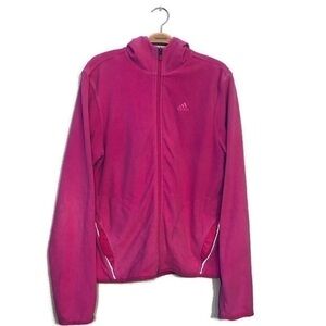 Adidas Pink Zip Up Hooded Fleece Jacket Sweatshirt